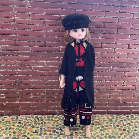 L2405 リカちゃん ブライス　ハンドメイド  服　アフリカファブリック　オールインワン　カーディガン ②