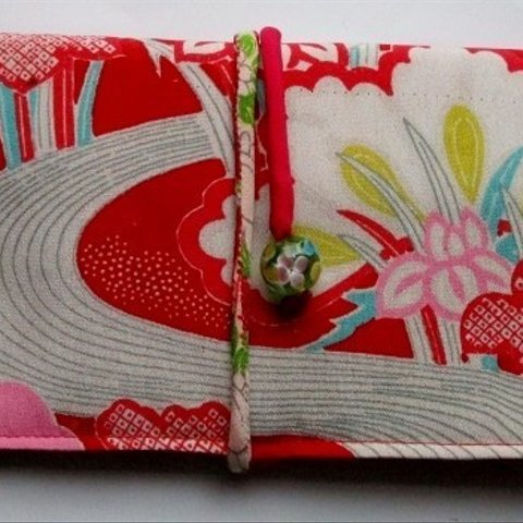 ７３５６　花柄の着物で作った和風財布・ポーチ＃送料無料