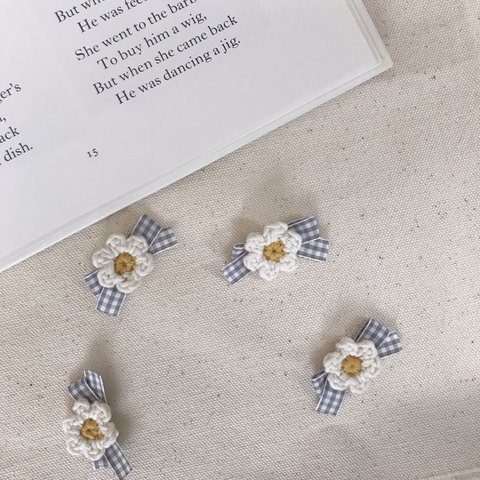 mila ruban baby hair clip ギンガムチェック ベビー ヘアクリップ 花 リボン　グレー