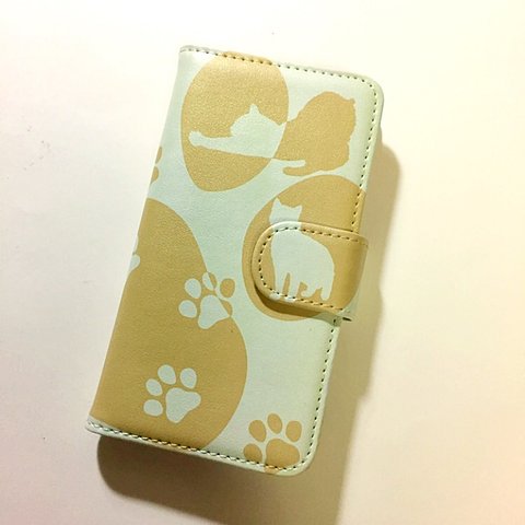 ネコ ねこ CAT 可愛い 肉球 デザイン 2 ブルーグリーン スマホカバー 全機種対応 スマホケース 手帳型ケース 