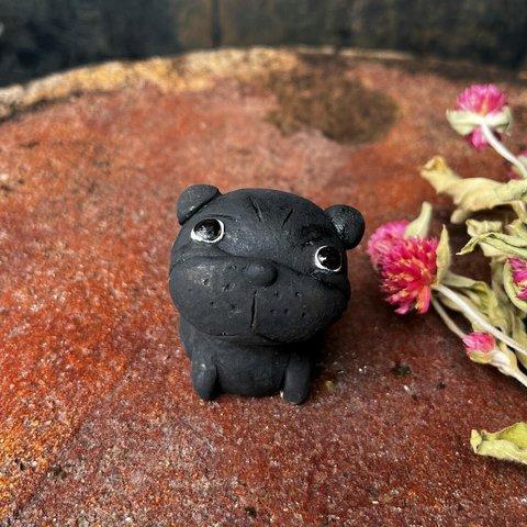 パグ　子（黒）　Ｏ-403-2　陶製　/Pug/哈巴狗