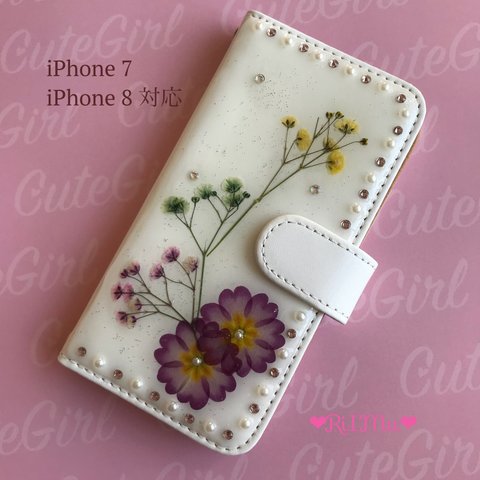 押し花 レジン iPhone 手帳型 スマホ ケース