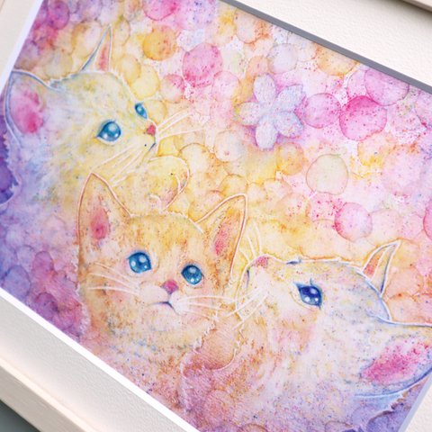 アートポスター/春を見つけた3匹の子猫たち