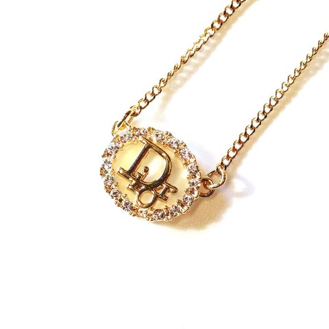 「Christian Dior」 Vintage Gold Tone Rhinestone Oval Design Necklace