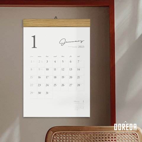 カレンダー 2023・シンプル 木製壁掛けカレンダー（A3サイズ予定表）
