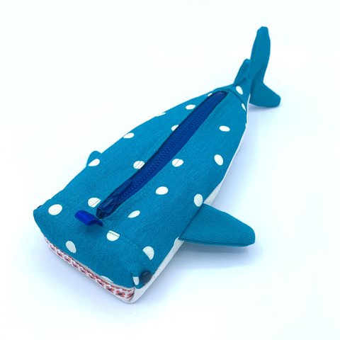 ジンベエザメ ペンポーチ　 再販70                                  帆布　水族館　　#ブルー　#青　　動物モチーフ