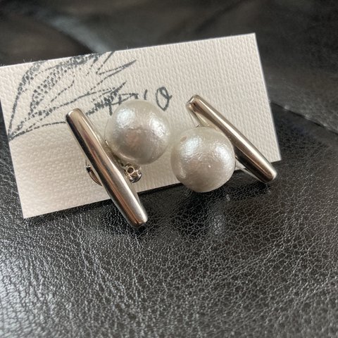 long silver stick × cotton pearl ピアス・イヤリング