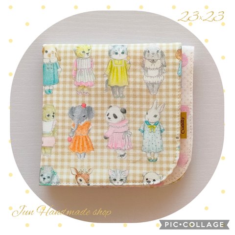 肌触り滑らかなハンカチ＊ユキエモン22Fabric♡マイコーデ♡ベージュ＊上品キレイ＊生地糸国産　ガーゼハンカチ