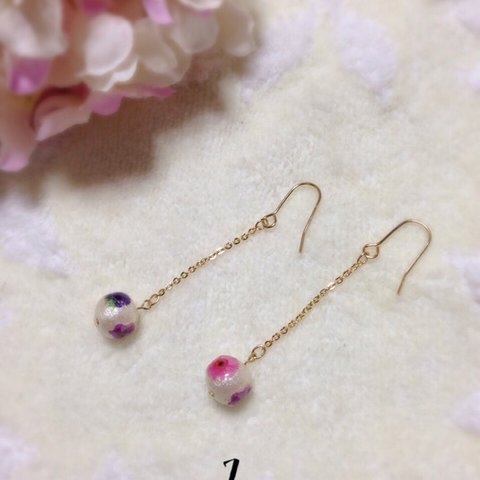 コットンパール花柄ピアスorイヤリングor樹脂ピアス