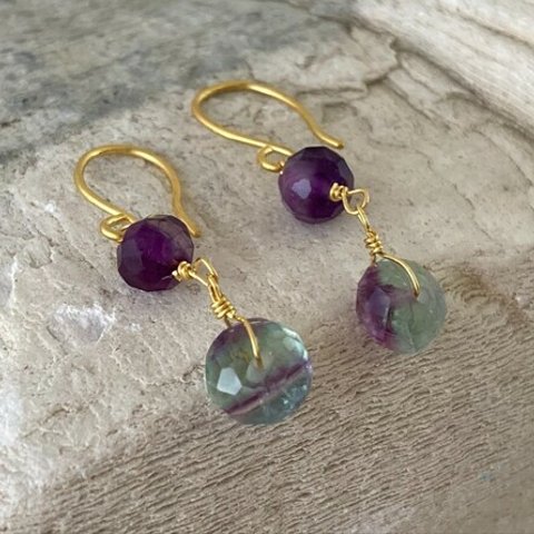 K24純金フローライトピアス◇K24 Fluorite Earrings