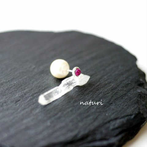 【noix】sv925 ruby pierce with pearl catch (1pc)