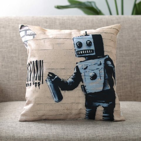 クッションカバー Banksy バンクシー TAGGING ROBOT jubileecushionba055