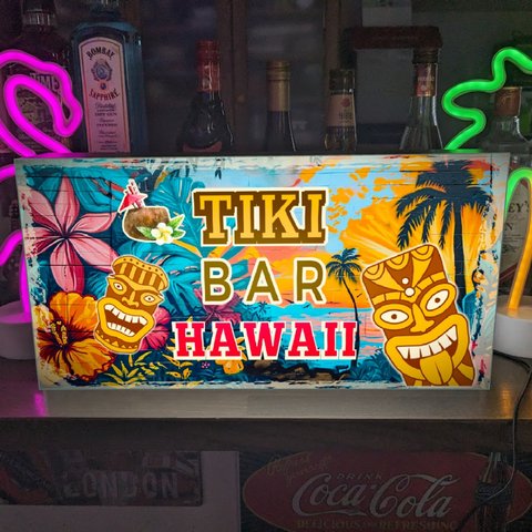 TIKI カクテル バー ハワイ ティキ像 南国 トロピカル ハイビスカス ヤシの木 海 看板 置物 ハワイアン雑貨 ライトBOX 電飾看板 電光看板