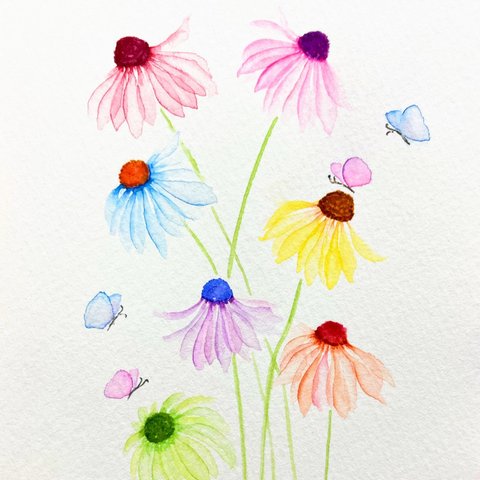 水彩画　絵画　原画『七色の花々』