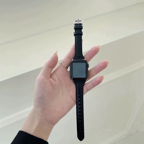 Apple watch バンド 本革  スリム 腕時計 ブラック38/40/41mm