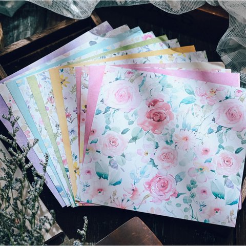 癒し優しい色合い水彩お花　デザインペーパー　素材紙