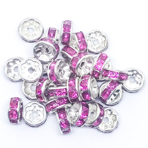 平ロンデル(Silver x Vivid Pink) 30個 約8mm スペーサー パーツ【R-40】