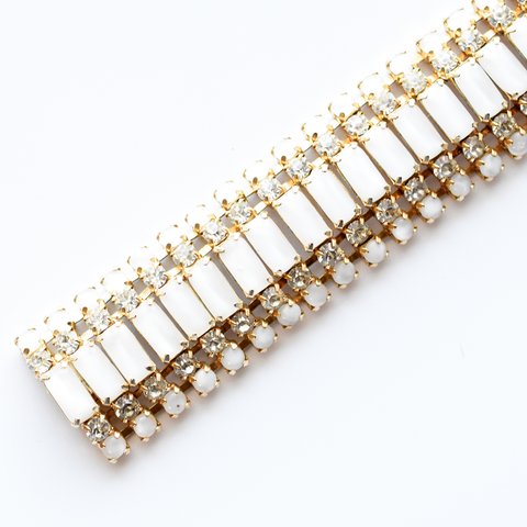 Vintage　1950’s　white×clear glass　rhinestone bracelet