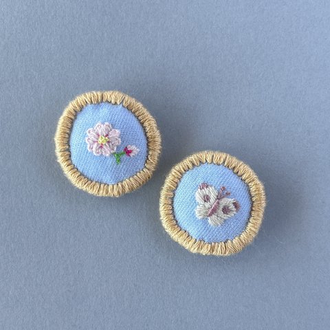 ふんわり磁石｜2個セット♪桜・モンシロチョウの刺繍クッション ミニマグネット