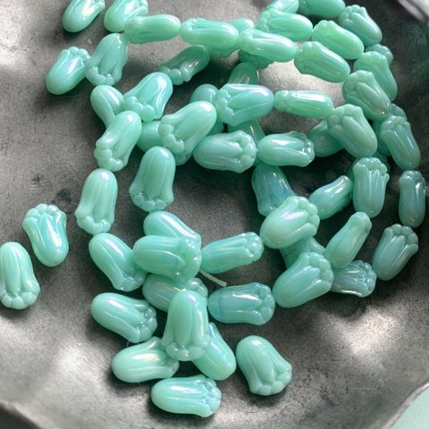 【6コセット】#czech beads#チェコビーズ　TULIP12✖️8㍉ turquoise luster