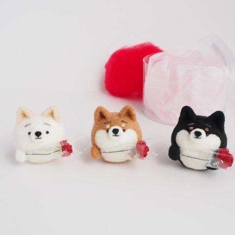 【受注製作】-母の日限定-まゆ柴犬がカーネーションを贈ります。(赤柴・黒柴・白柴)  ニードルフェルト