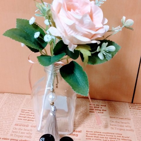(送料無料・選べる香り)ベビーピンクの薔薇のミニブーケ付きアロマディフューザー