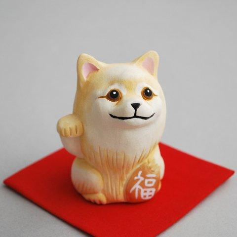 招き犬(ポメラニアン・クリーム)【受注制作】ご注文前には必ずメッセージで納期をお確かめください