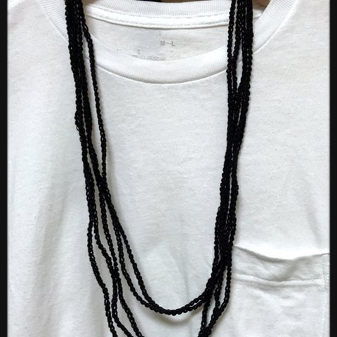 5連 手編み チェーン ロング ネックレス ブラック 黒