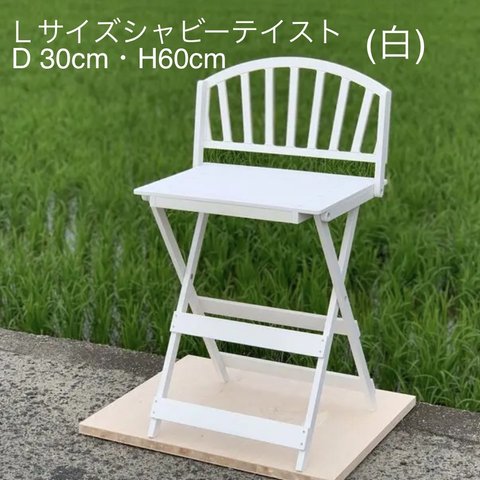 受注製作・Ｌサイズ・シャビーテイスト背板・D 30cm・H60cmわんちゃん撮影用折り畳みベンチ