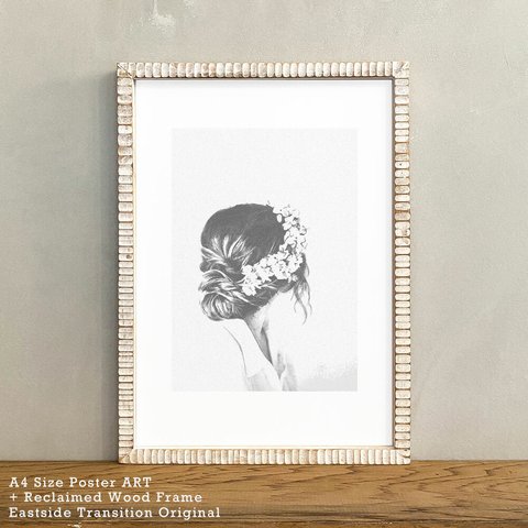 「Flowergirl」A4 インテリアポスター & 木製 アンティーク 額縁 セット