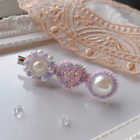 ビーズ刺繍 ヘアクリップ ヘアピン パール 子ども