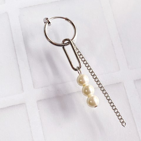 ［no.98］イヤリング・ピアス　片耳用　／　パール　イヤーカフ　シンプル　メンズ　韓国　オシャレ　チェーン　プレゼント　ギフト　シルバー