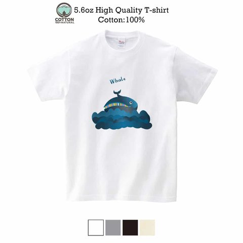 送料無料☆【Tシャツ】コミカルなクジラのイラスト 5.6oz Cotton:100%