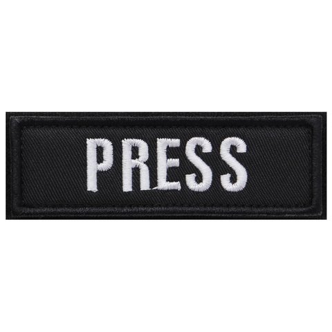 ワッペン PRESS（報道機関・マスコミ・プレス） マジックテープ（ベルクロ・面ファスナー）着脱式 ミリタリー サバゲー 刺繍パッチ サイズ：横8.2cm、縦2.5cm