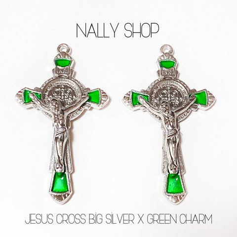 【2個】Jesus Cross Big Charm (Silver×Green)