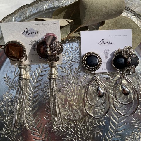 silver vintage botan × charm earring