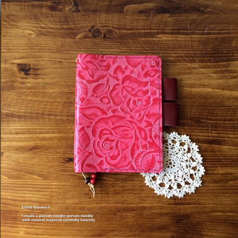 【sold out】ほぼ日手帳☆Ａ6手帳☆革カバー(薔薇柄ローズピンクa)
