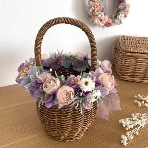 ⌘母の日ギフト⌘flower  wreath  basket ＊purple＊　母の日　フラワーバスケット　リース