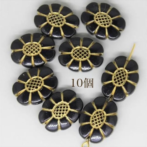 送料無料【10個】20x15.5x6.5mm　フラワーアクリルビーズ 【E040】花　黒