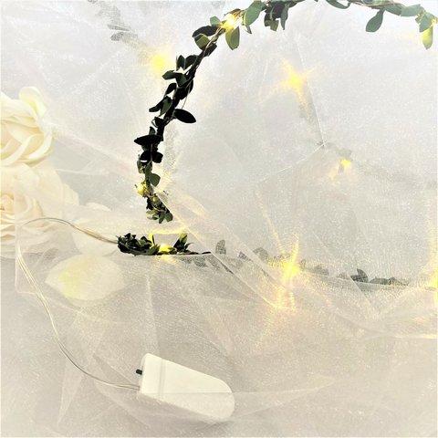 オーガンジーと葉っぱガーランドライト 装飾セット 受付 ウェルカム LED 生地 キラキラ 結婚式 ウェディング 
