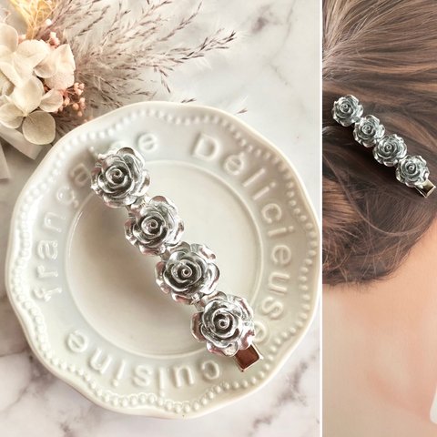 フラワー お花 ウェディング 結婚式   シルバー 髪留め ヘアクリップ  ハンドメイド