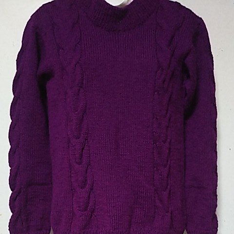 ニット　手編みセーター　手編みカーディガン　手編み　レディース　紫