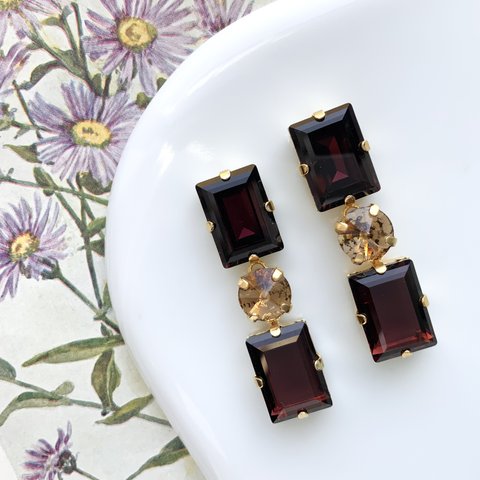 burgundy crystal pierce / earring