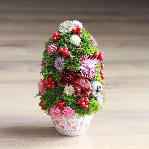 大きな松ぼっくりのクリスマス・ツリー（フラワー・花柄陶器）