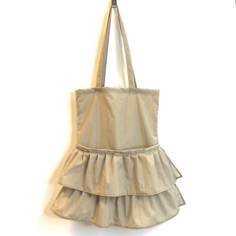Small Frilled Tote Bag / 小さなフリルトートバッグ/ベージュ/ A4サイズ