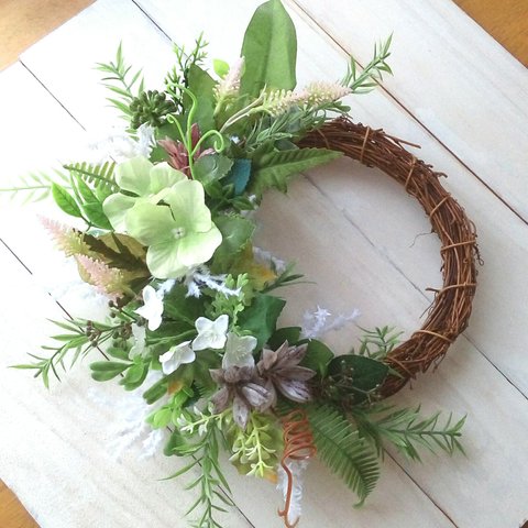 初夏の🌿Natural Green Wreath (30cm)父の日　玄関リース　リモート部屋　結婚　新築祝い　誕生日プレゼント