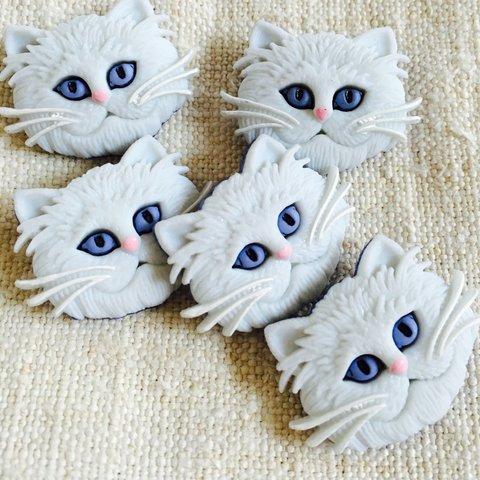 cat　USA　button　2匹（白猫＆グレー猫） 