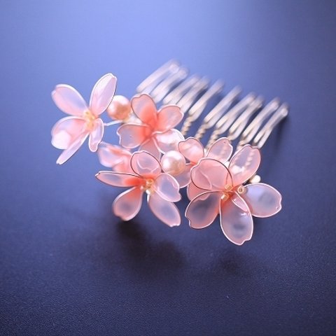 桜 🌸 コーム かんざし  春  髪飾り Cherry Blossom ディップアート　ワイヤーアクセサリー 着物