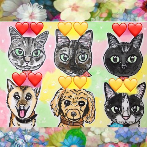 ❤️くっきりタッチ✨可愛い似顔絵オーダー❤️人気❗️ ペット　動物　猫　記念日　誕生日　