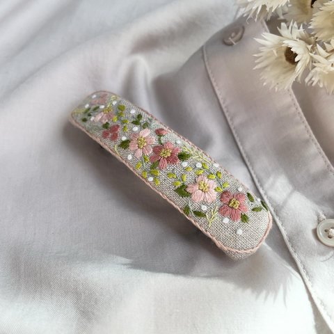 刺繍バレッタ　春